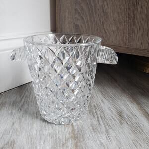 Vintage Crystal Ice Bucket with Handles Glass Diamond Cut